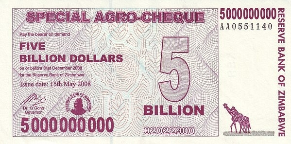 (010) Zimbabwe P61 - 5 Billion Dollars (2008)